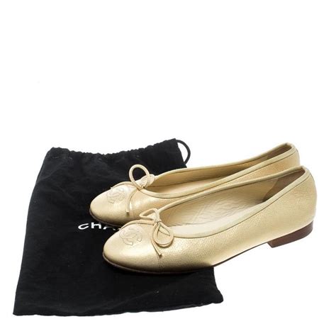 chanel gold pointed ballet flats